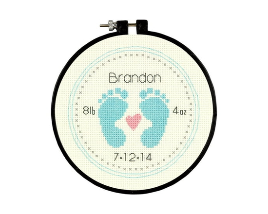 Baby Footprints Birth Record Counted Cross Stitch Kit by Dimensions - 6"