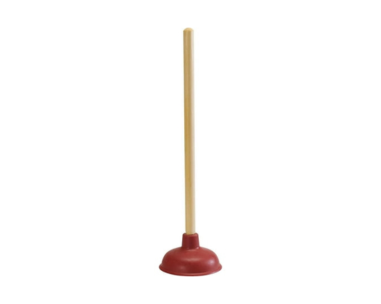 Master Plumber Red Rubber Toilet Plunger, 5-in Red Rubber Cup, 18-in Wood Handle, Clean Clogged Toilets