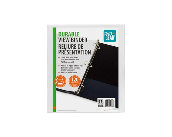 PEN+GEAR 1/2" DURABLE VIEW BINDER, Slant D-Ring, WHITE