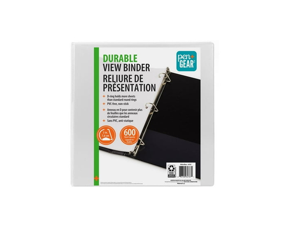 PEN+GEAR 3"DURABLE VIEW BINDER, Slant D-Ring, WHITE