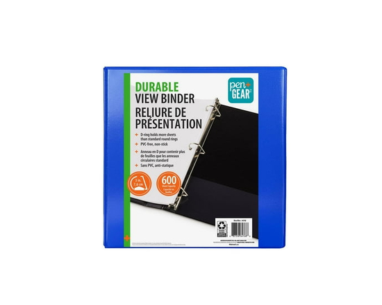 PEN+GEAR 3" DURABLE VIEW BINDER, Slant D-Ring, BLUE