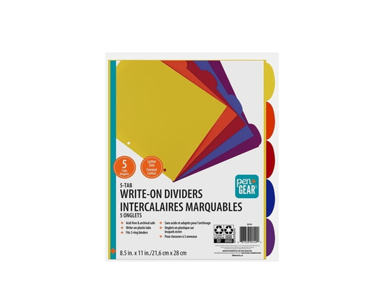 PEN+GEAR DURABLE VIEW WRITE ON 5 TAB DIVIDER