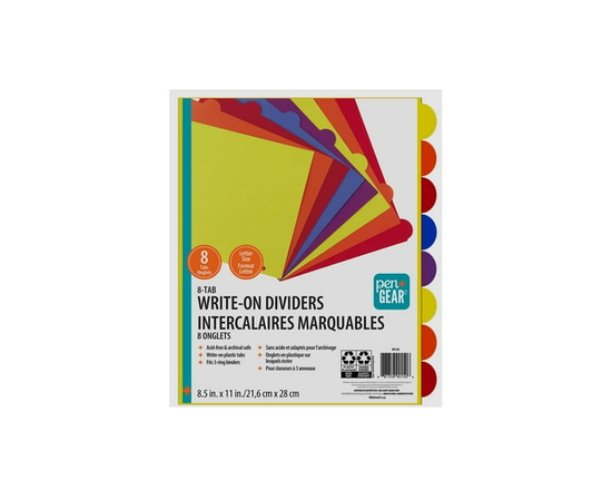 PEN+GEAR DURABLE VIEW WRITE ON 8 TAB DIVIDER