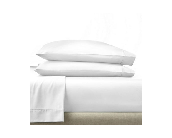 Better Homes & Gardens Ensemble de draps en satin de coton 300 fils, 4 pièces – Anse bleue, Très grand lit (King) (Blanc arctique)