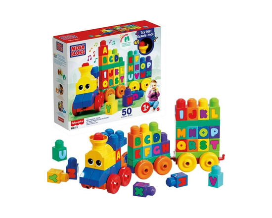 MEGA BLOKS Toy Blocks ABC Musical Train with Sounds and Music (50 Pieces) for Toddler - One Size