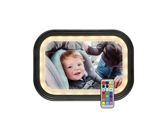 GoldBug Glow Rear-Facing Baby Car Seat Mirror, Adjustable LEDs & Remote Control, Black