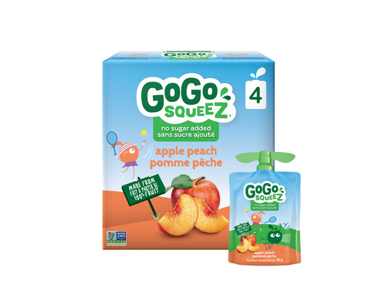 GoGo squeeZ Fruit Sauce, Apple Peach, No Sugar Added. 90g per pouch, 4 Pouches - 90g