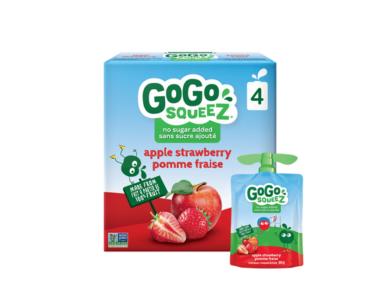 GoGo squeeZ Fruit Sauce, Apple Strawberry, No Sugar Added. 90g per pouch, 4 Pouches - 90g