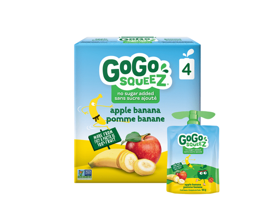 GoGo squeeZ Fruit Sauce, Apple Banana, No Sugar Added. 90g per pouch, 4 Pouches - 90g