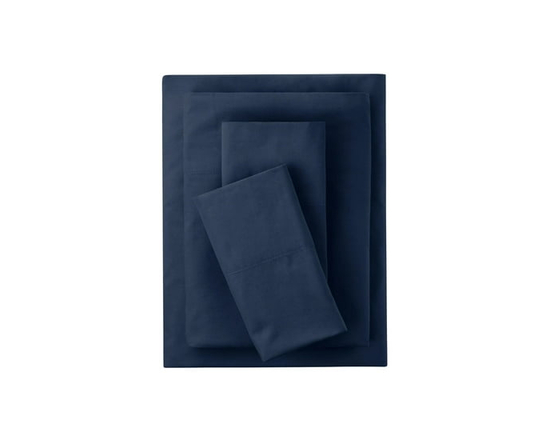 Mainstays 4-Piece 300 Thread Count Grey Stripe- CVC Cotton Blend Bed Sheet Set, Double (Adult) (Blue)