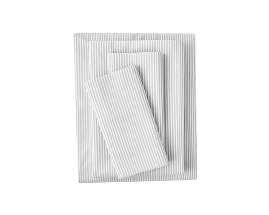 Mainstays 4-Piece 300 Thread Count Grey Stripe- CVC Cotton Blend Bed Sheet Set, King(Adult) (Grey Stripe)