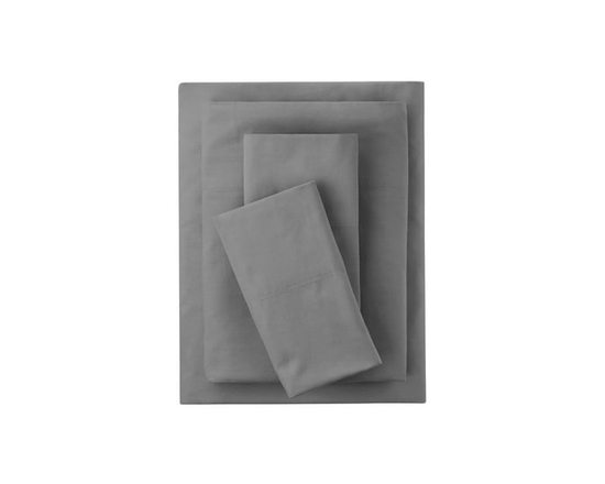 Mainstays 4-Piece 300 Thread Count Black- CVC Cotton Blend Bed Sheet Set, Twin (Adult) (Grey)