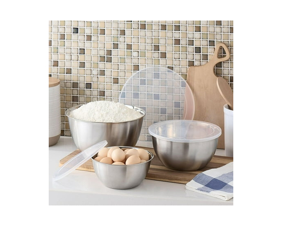 Mainstays 6-Piece Brushed Stainless Steel Mixing and Storage Bowl Set with Lids