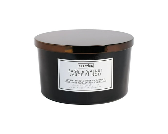 Art Wick 15.8OZ Sage et cire de soja de noyer Bougie parfumée mélangée, 3 mèche de coton - 5.25po