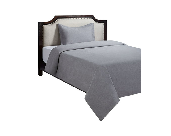 HOMETRENDS 3-Piece Blue Stripe Duvet Cover Set, Double/Queen (Grey Chambray)