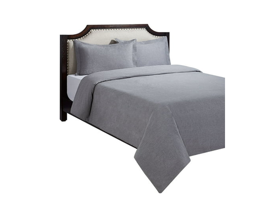 HOMETRENDS 2-Piece Green Stripe Duvet Cover Set, Twin (Grey Chambray)