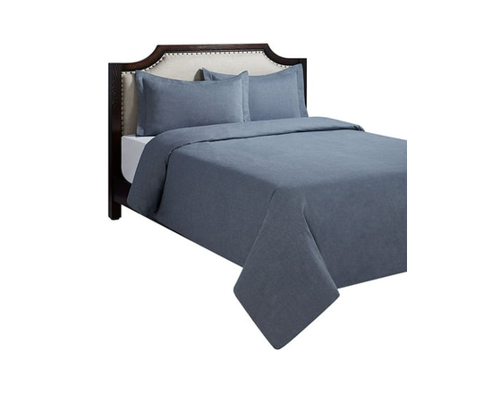 HOMETRENDS 3-Piece Blue Stripe Duvet Cover Set, Double/Queen (Blue Chambray)