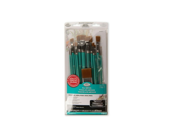 Royal & Langnickel - 15pc Long Handle, Brown Taklon All Media Paint Brush Set