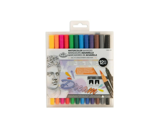 Royal & Langnickel - 12pc Dual Tip Waterbased Artist Markers - Brush Tip and Fineliner