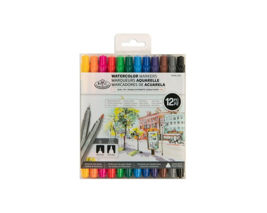 Royal & Langnickel - 12pc Dual Tip Artist Markers - Pointed Round Tip and Fineliner