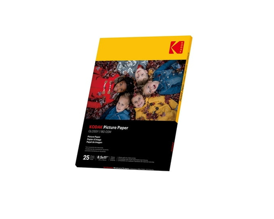 Kodak Glossy Photo Paper, 8.5 in x 11 in, 180 gsm, 25 Sheets