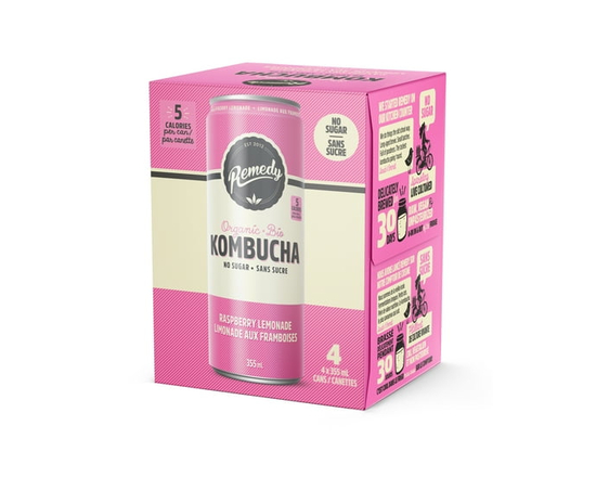 Remedy Organic Kombucha No Sugar Raspberry Lemonade 4x355ml - 4 x 355 ml