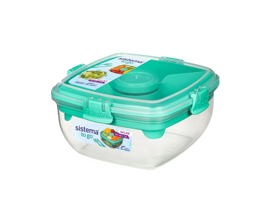 Sistema Salad To Go Lunch Box with Compartments, Cutlery & Dressing Container, 1.1 L, Colour May Vary , 1 Pack - King