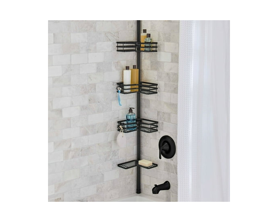 Better Homes & Gardens Matte Black Tension Pole Shower Caddy, Resists Rust, 3-Tier Storage - 1 EA