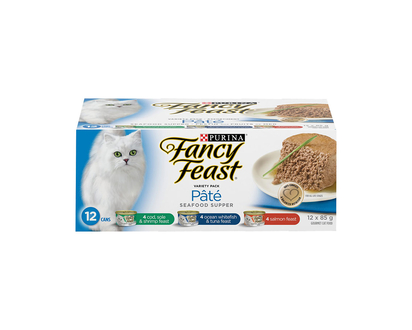 Fancy Feast Cat Food Variety Pack - Paté Seafood Supper - 12 x 85g